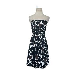 WHBM white black & Brown print A line strapless cocktail Dress size 00